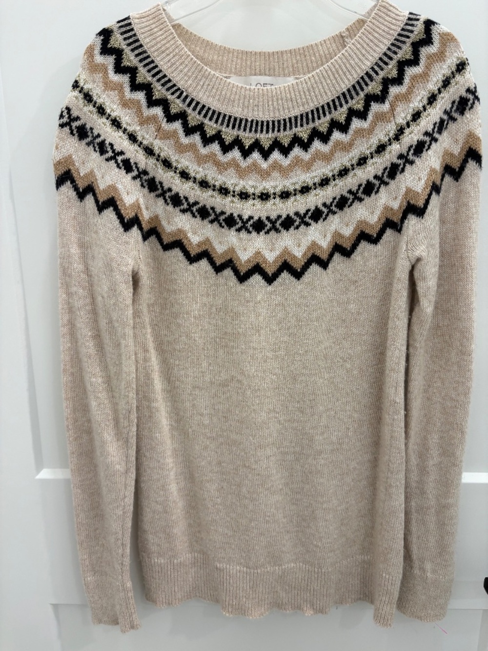 LOFT Tan Fair Isle Sweater; Size: Petite - XXSP